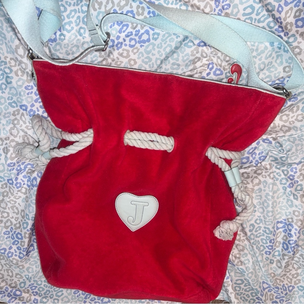 Vintage Red Juicy Couture Purse Tote Bag Handbag Y2K Terry Cloth First Class - Picture 12 of 12